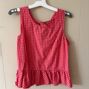 Red Pink Gingham Sleeveless Top with bow tie back